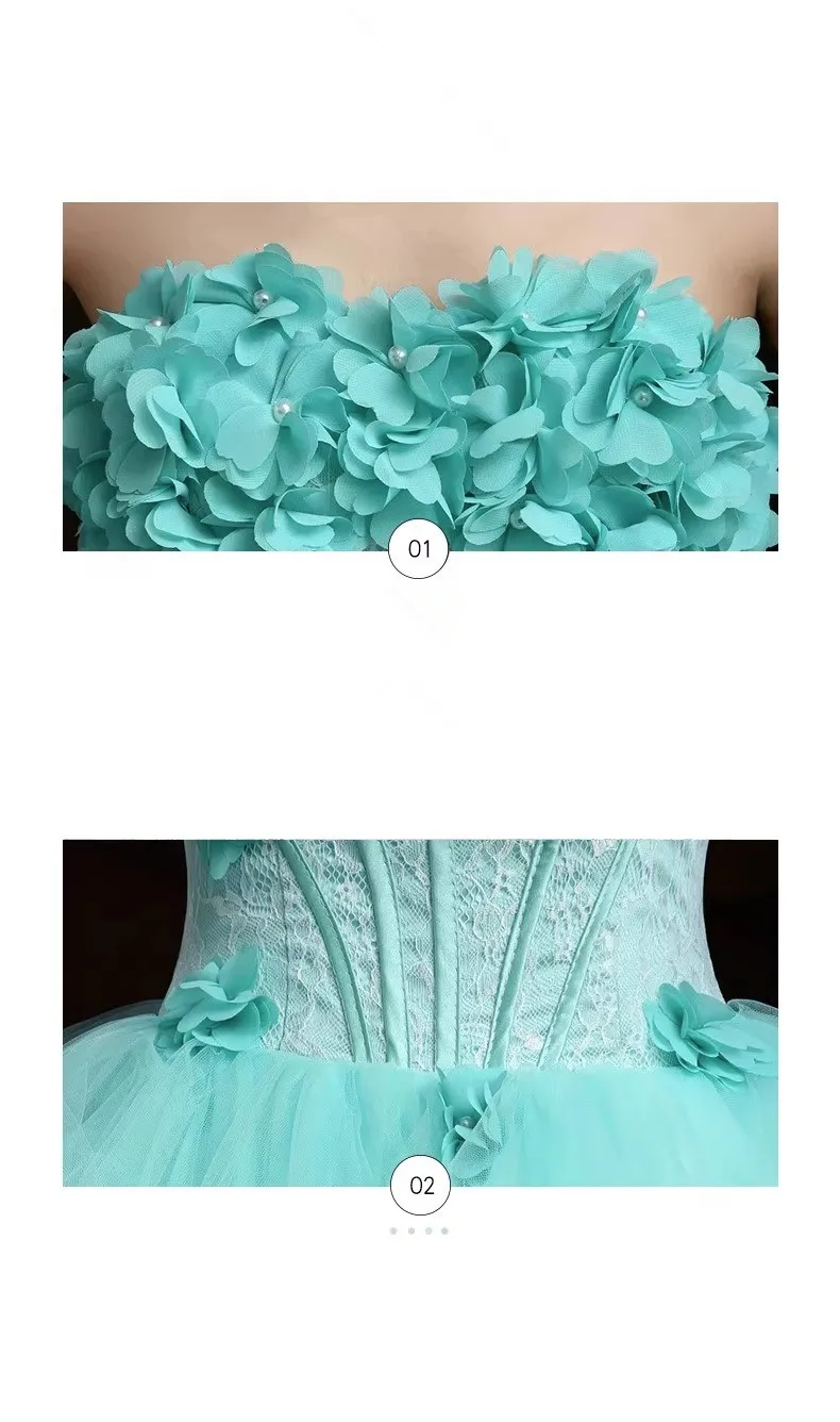 Charming Pearls Flowers Lace Strapless Quinceanera Dresses light Blue Layers Tulle Skirt Prom Party Gown robes 15 Years