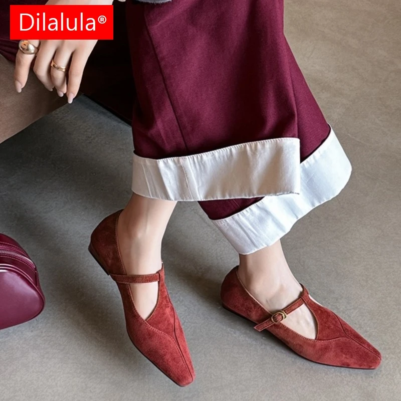 

Dilalula 2026 New Real Kid Suede women's T-Strap Pumps Low Heels Casual Shoes Lady Daily Comfort Walk Natural Leather Pumps