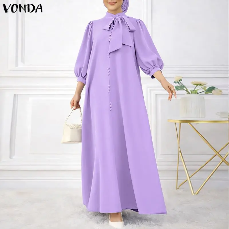 

Модное женское платье VONDA больших размеров с рукавом 3/4 и бантом, весенне-летнее повседневное длинное макси-платье в уличном стиле, офисное платье (OL Vestidos)