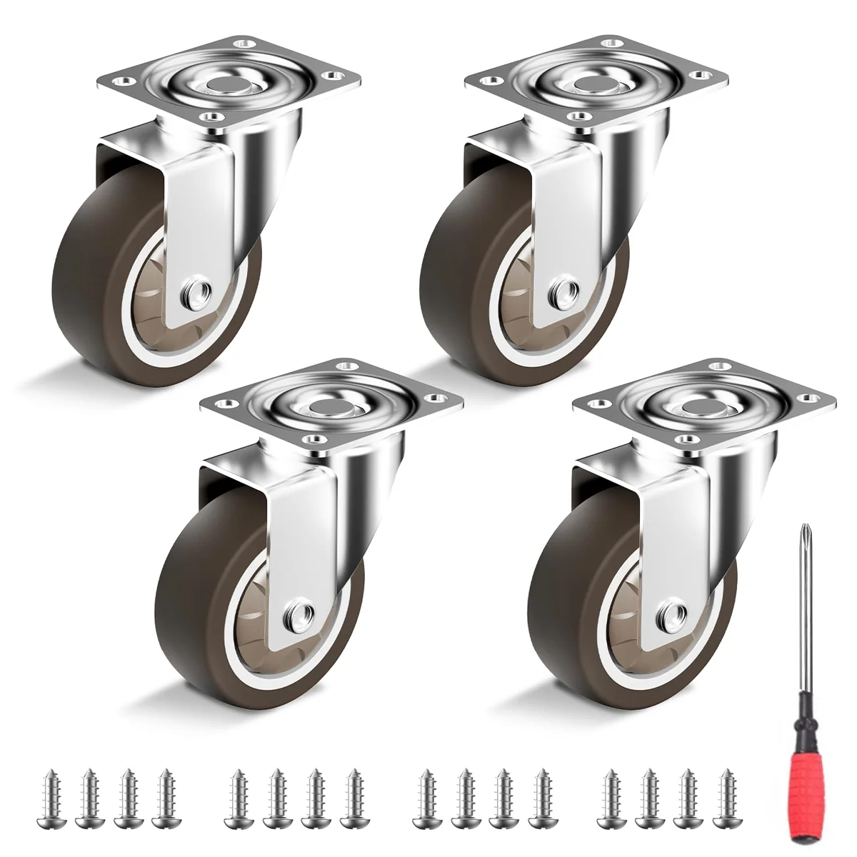 عجلات عجلات 2 بوصة، مجموعة عجلات أثاث شديدة التحمل مكونة من 4 قطع، عجلات مطاطية بدون ضوضاء، مصممة للمكتب، وحامل التلفزيون، وطاولة القهوة #1