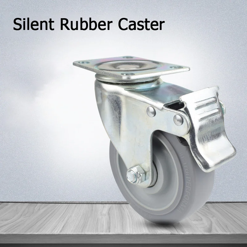 1PCS Rubber Casters 3/4/5 Inches Omnidirectional Silent Wheels Hand Truck Casters Fixed Casters Brake Casters Bearing Casters