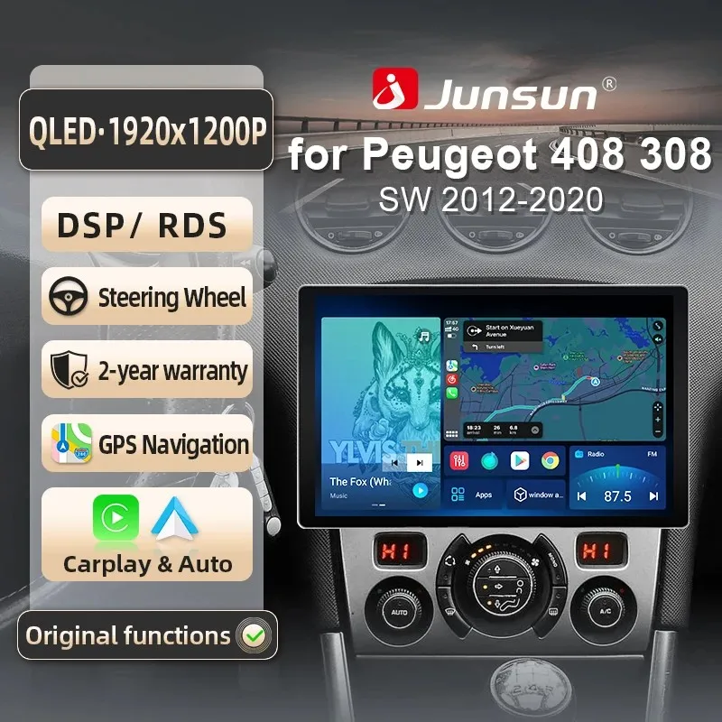 Image of Junsun für Peugeot 308 308SW 408 2012-2020 9 Zoll 4GB 64GB Android 13 Autoradio GPS Navigation Carplay DSP Bluetooth FM Lenkradbedienung Unterstützung USB AUX Eingang Rückfahrkamera Bereit 1080P Video