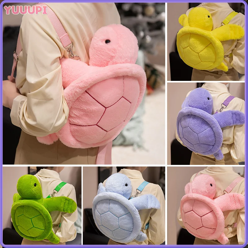 Kawaii tartaruga mochila brinquedos de pelúcia recheado macio animal tartaruga travesseiro almofada decoração para casa presentes aniversário de volta à escola anime presentes