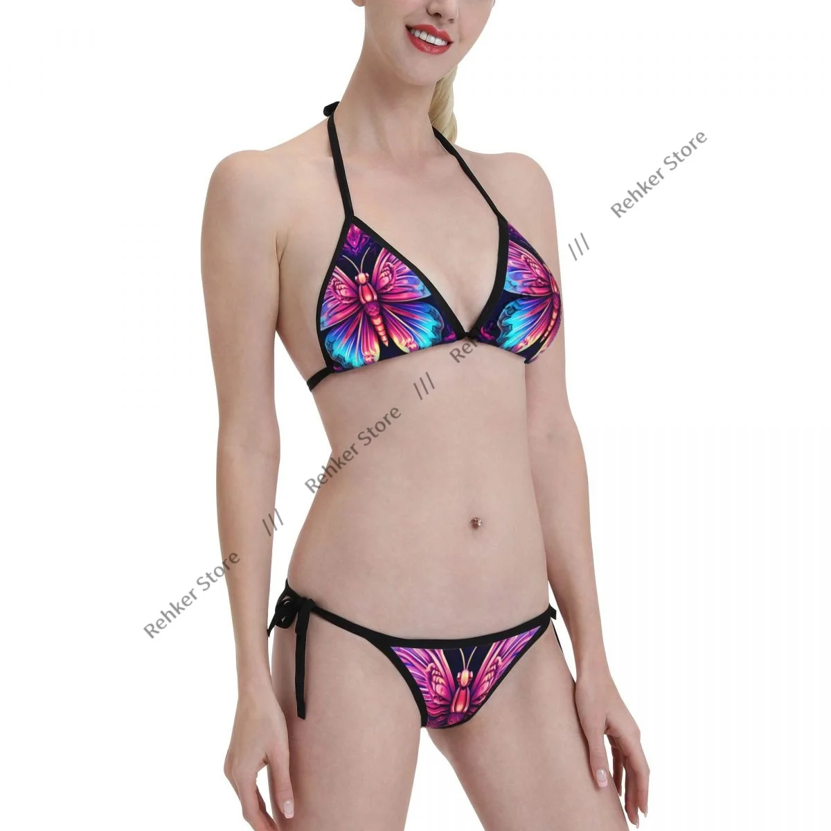

Sexy Thong Bikini Mujer Swimwear Women Beautiful Butterfly With Glowing Eyes In Cosmic Space Summer Beachwear