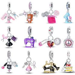 Charm 925 Silver Fit Pandach 925 Original Charms Bracelet Wool Tailor Button Sewing Machine Pendant Beads DIY Jewelry Warm Gift