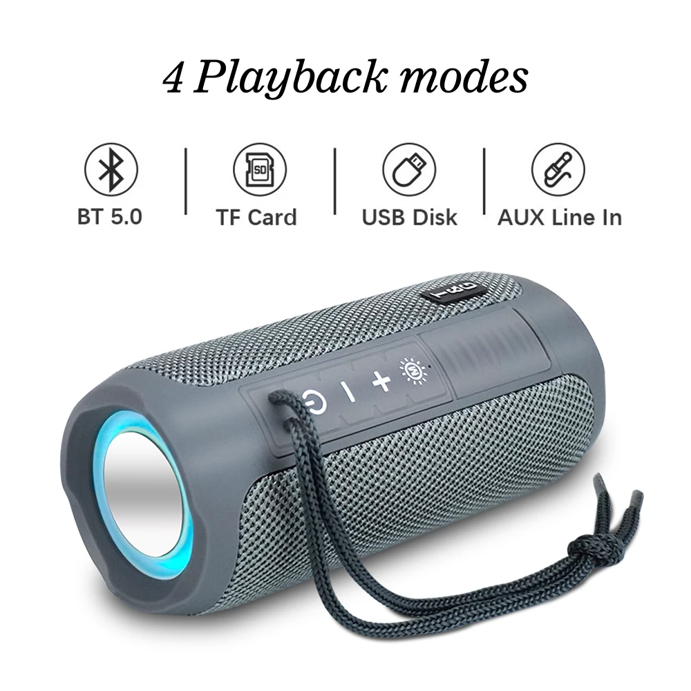 TG227 Portable Bluetooth Speaker With LED Color Light Wireless Bass Subwoofer Outdoor Waterproof Column Boombox Stereo Music FM