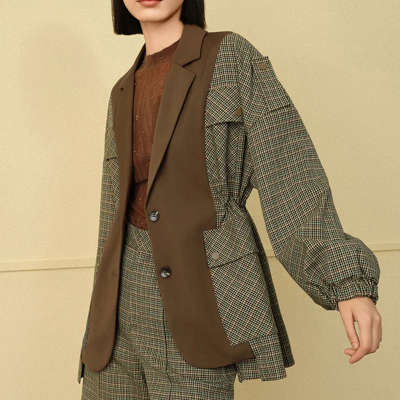 BJTZ Designer-Damen-Blazer mit unregelmäßigem, gespleißtem Farbblock, 2025, Sommermode, trendige, leichte, asymmetrische Stretch-Jacke