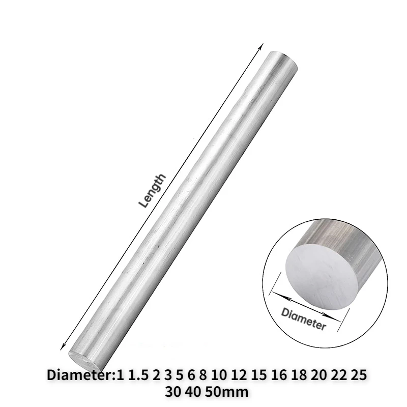 1PCS High Purity Aluminum Round Rod Aluminum Rod Metal Aluminum Rod Length 100mm Diameter 1 1.5 2 3 5 6 8 10 12 15 16 18 20-50mm