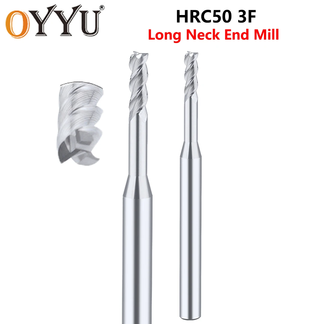 

OYYU Long Neck End Mills For Aluminum HRC50 3 Flutes Carbide Deep Groove Milling Cutter Carbide CNC Tool For Aluminum 1-3mm