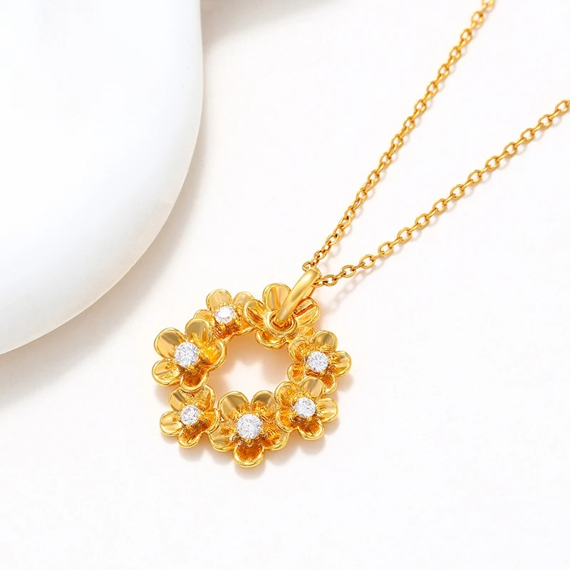 

24K Gold Plated Garland Alloy Necklace Classic Wedding Pendant Original Design Fashion Jewelry Accessories Women