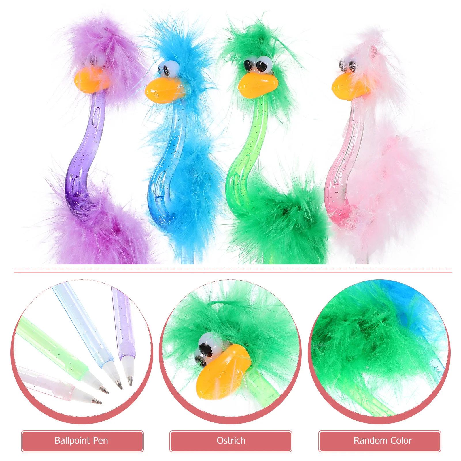 

4 шт., шариковая ручка из страуса, новинка, канцелярские принадлежности для студентов, гладкая линия, письменные принадлежности, привлекательный подарок, разные цвета