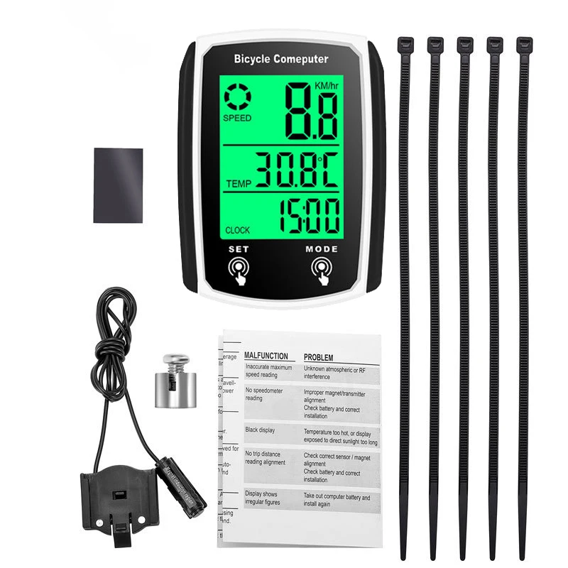 Bicycle Bike LCD Computer Wired Cycling Speed Odometer English Waterproof Bike Accessories Backlit For Day/Night Cycling