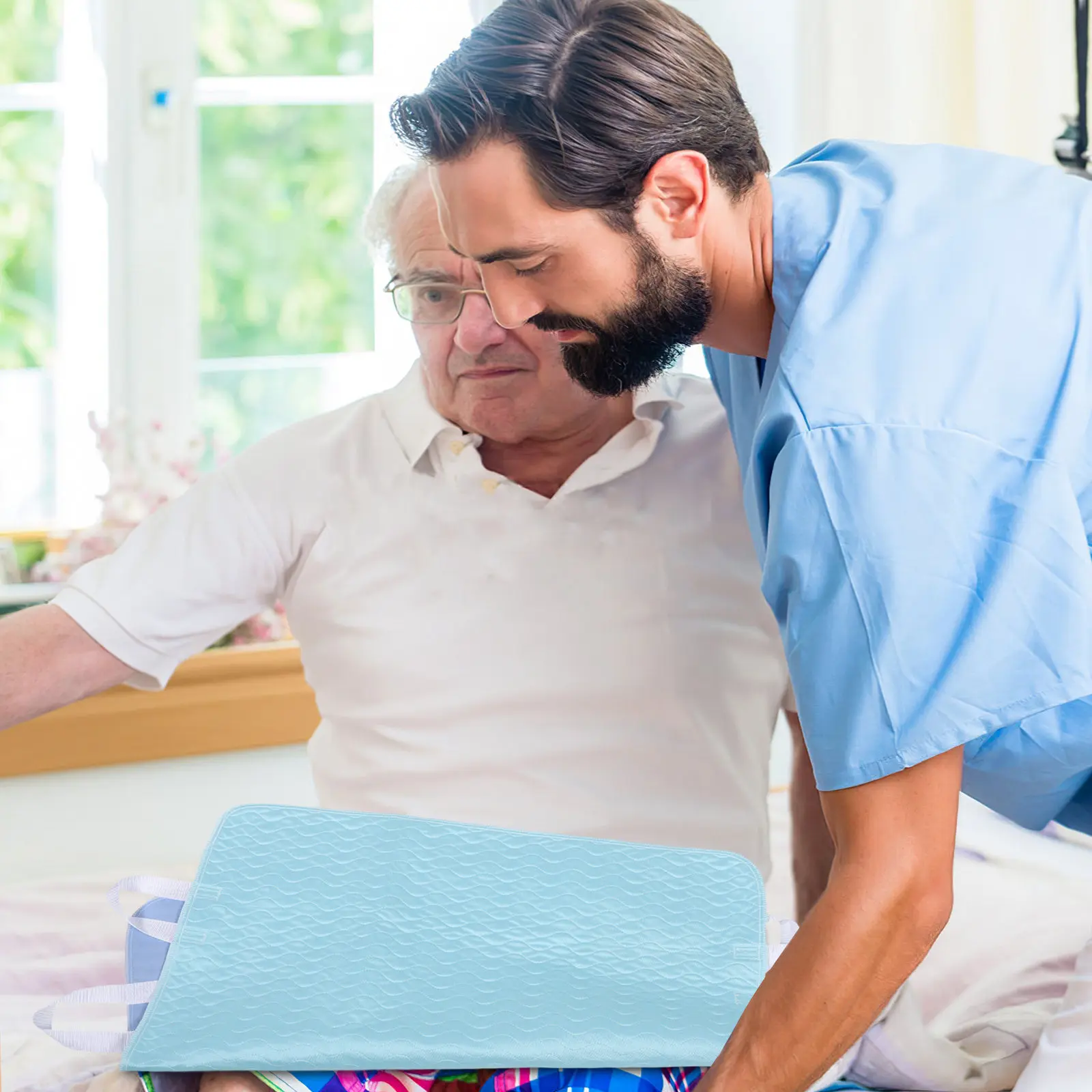 Washable Waterproof Bed Pads with Handles Reusable Underpads Protective Absorbent Mattress Protector for Elderly Adults Kids