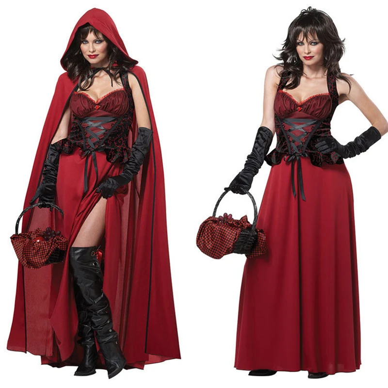 Caperucita Roja para mujer disfraz de lujo hasta el suelo Spooktacular Cosplay carnaval Halloween vestido de fiesta elegante