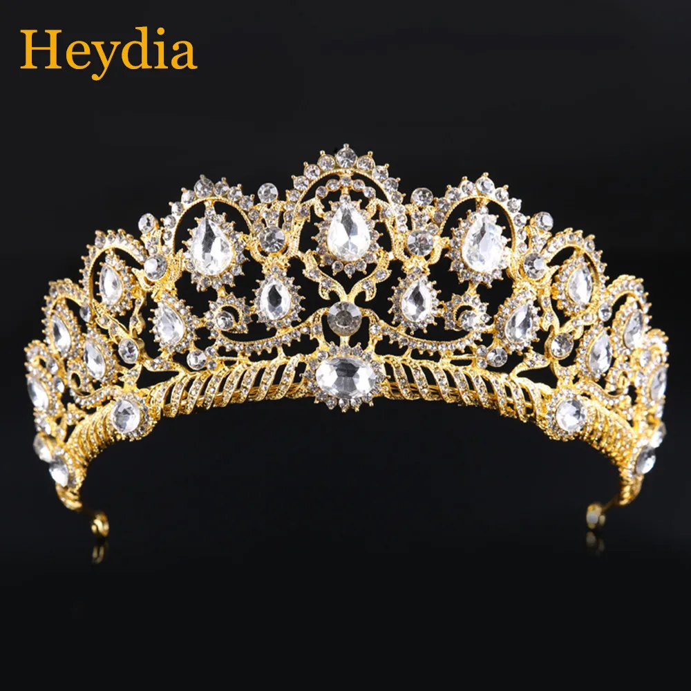 HB03 Golden Bridal Crown Luxury Wedding Hair Accessories Bride Headdress Bridal Headgear Pageant Tiara Party Headwear Jewelry