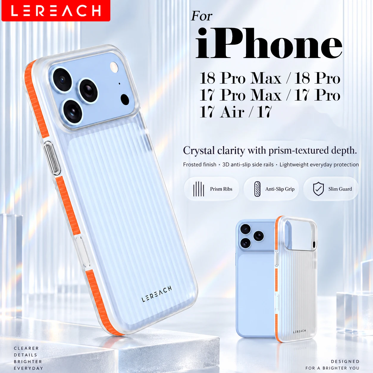 Lereach For iPhone 18 Pro Max 17 Pro Max 18Pro 17Pro Phone Case Corrugated Frosted Cover with Double-Side Anti-Slip Strips