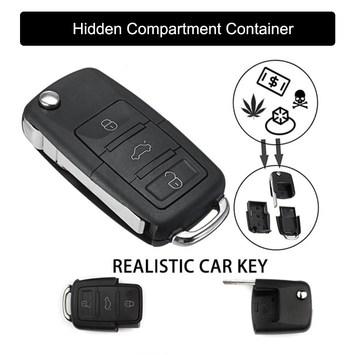 Criativo Mini Dummy Car Key Hidden Safe Box, compartimento secreto com Stash Box Vazio Car Key Fob, Esconder e armazenar pílulas de dinheiro e moeda