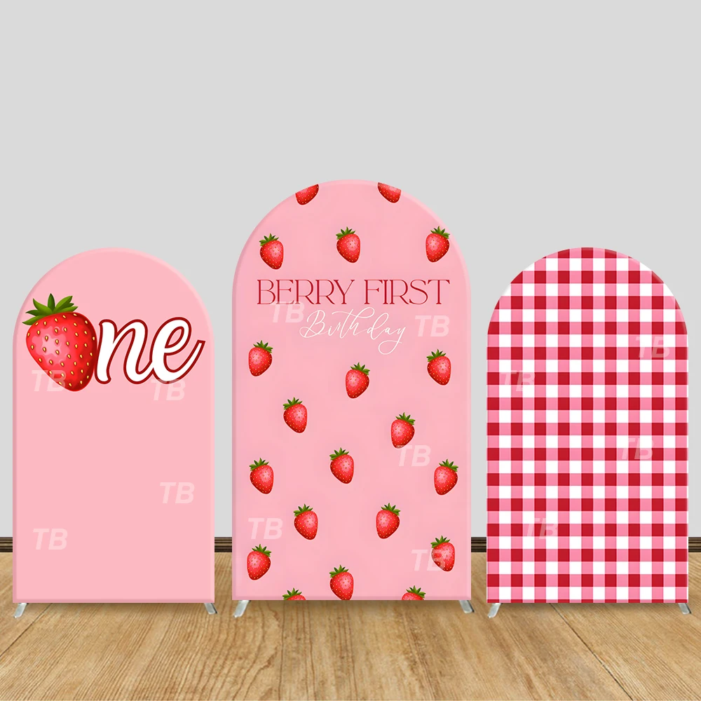

Strawberry Arch Backdrop Cover Pink Theme Decor,Festive Photo Booth Props for Kids’ 1st Birthday Party, Sweet Style Supplies