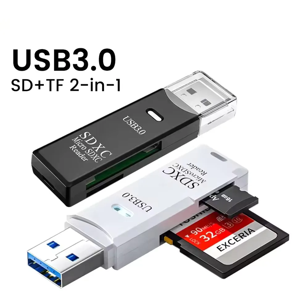 อะแดปเตอร์อ่านการ์ด USB 3.0 2.0 เป็น SD TF 2 in 1 ความเร็วสูง สำหรับคอมพิวเตอร์พีซี แล็ปท็อป อุปกรณ์เสริมสำหรับภาพถ่ายและวิดีโอ