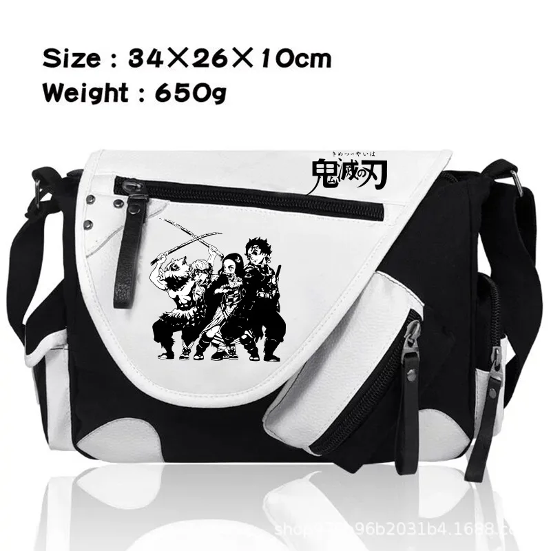 Anime Demon Slayer Print Canvas Shoulder Bags Satchelbag Schoolbag Mens Adjustable Strap Messengerbag Crossbody Haversack