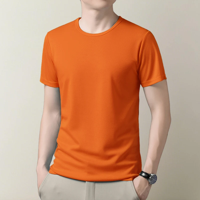 

Ice Silk Short Sleeved Men's Summer New Versatile Casual Breathable Sweat Wicking Quick Drying Round Neck Sports T-shirt