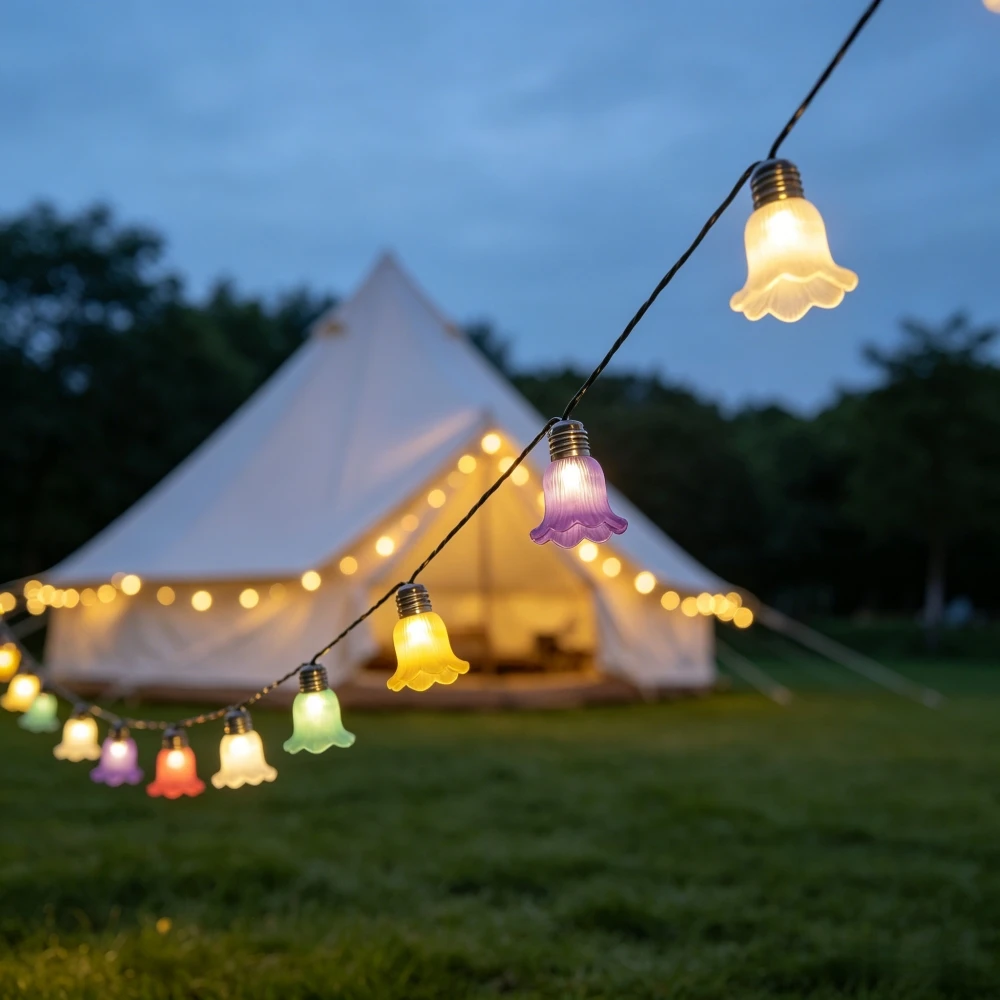 Solar Ballet Skirt Bell Flower String Lights, Morning Glory Trumpet Flower String Lights for Outdoor Patio Fence Garden Decor