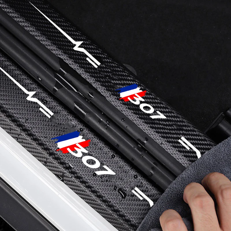 Carbon Fiber Car Door Threshold Stickers Trunk Doorsill Protective Film for Peugeot 307 Logo Scuff Plate Decals Tape Accessories