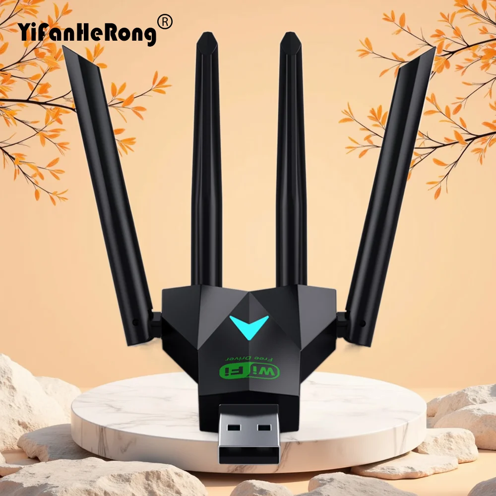 

USB 3.0 Network Card USB Adapter 1300Mbps Dual Band 2.4G/5.8Ghz Wi-Fi Dongle 4 Antenna Wireless Receiver 600Mbps Plug-and-Play