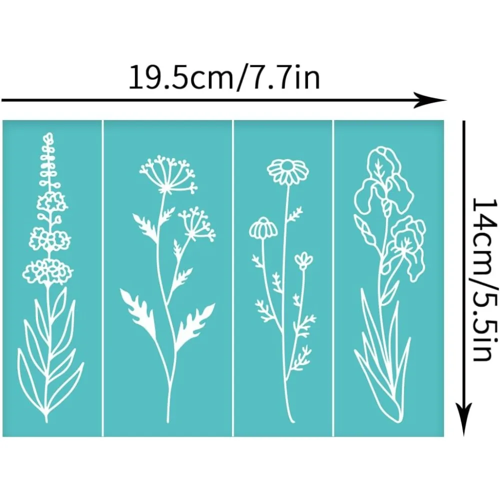 2pcs Silk Screen Printing Stencils Floral Pattern Self Adhesive Mesh Transfers Stencil Reusable Wild Flower Silkscreen Stencils