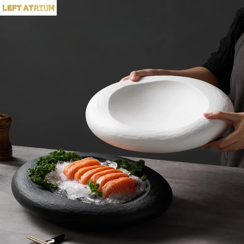 Creative Oval-shaped Ceramic Western Tableware Salmon Sashimi Plating in The Restaurant High-end Household Cooking Tableware