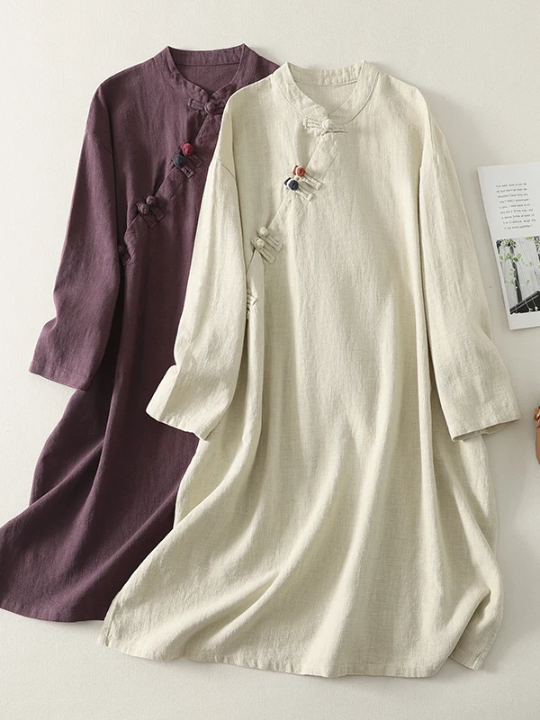 

Новый китайский женский сарафан Dr, осенний большой размер, национальный Sle, боковая пуговица, ретро-трапеция, миди Dr Long Sve