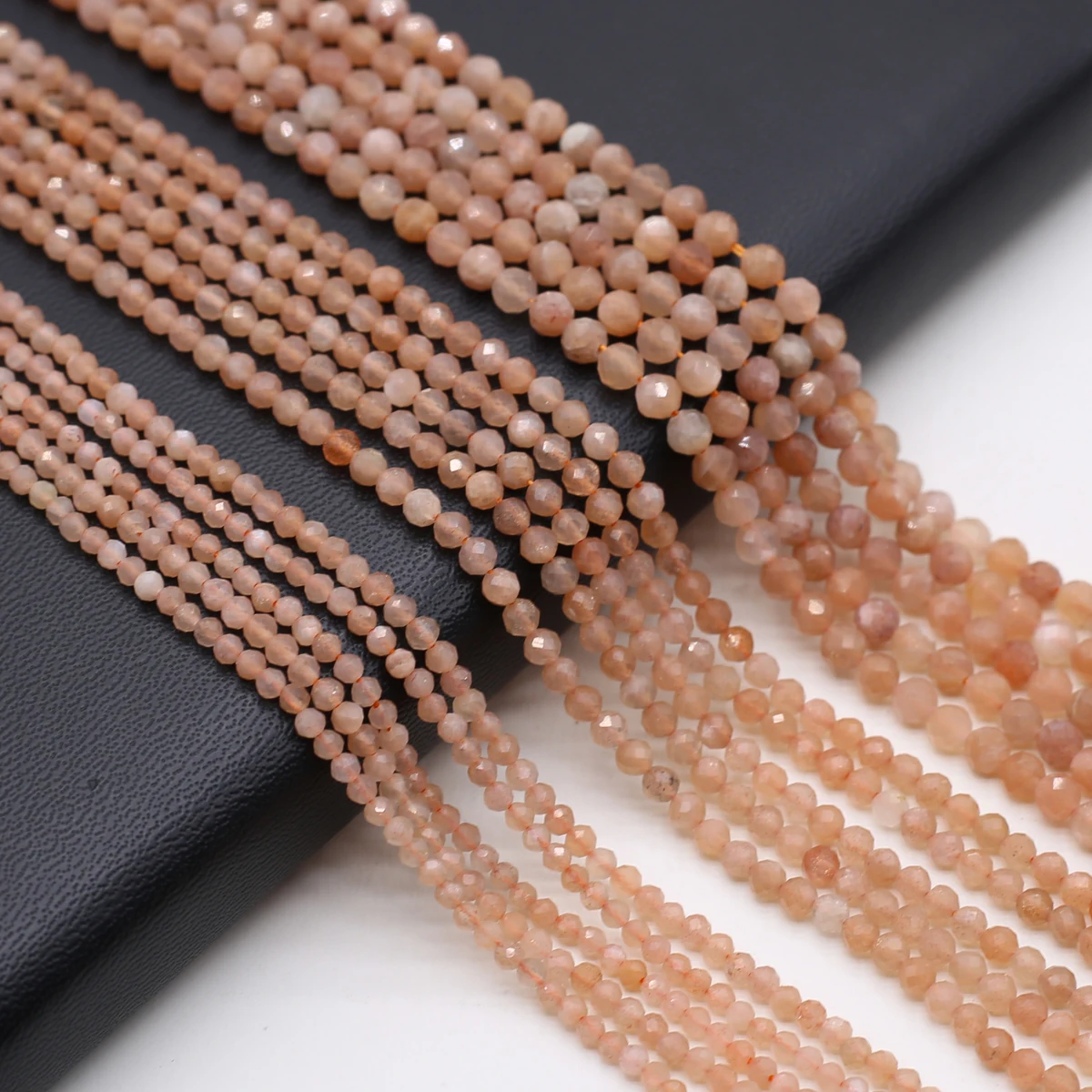 2/3/4mm Natural Stone Sunstone Quartz Loose Beads Round Faceted Spacer Beads for Jewelry Making DIY Necklace Bracelet Accessory