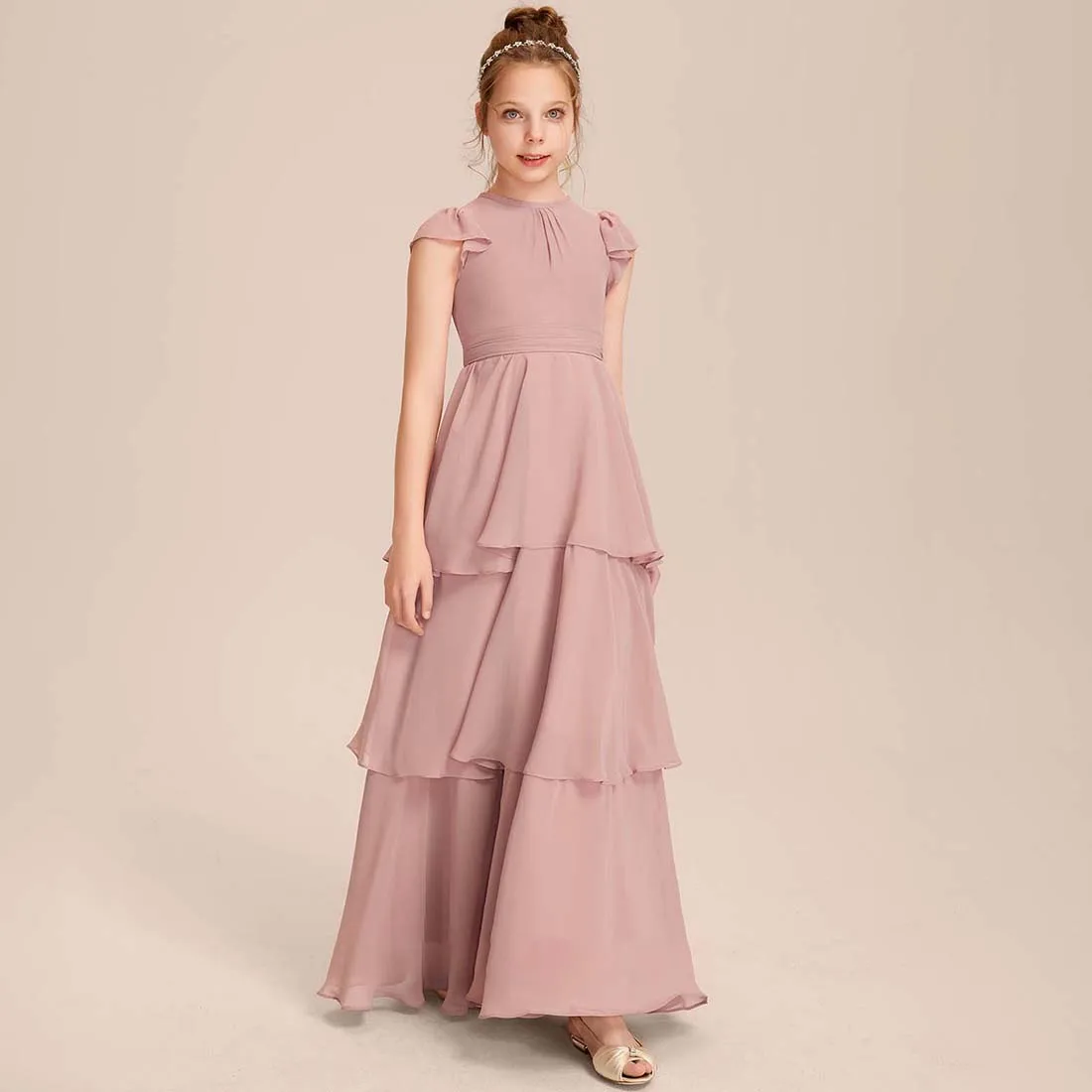 YZYmanualroom Chiffon Junior Bridesmaid Dress  A-line Scoop Floor-Length 2-15T