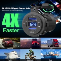 Quick Charger Aluminum QC3.0 Dual USB Car Charger with Switch Button LED Voltage Display for 12V/24V Cars Boats Motorcycle