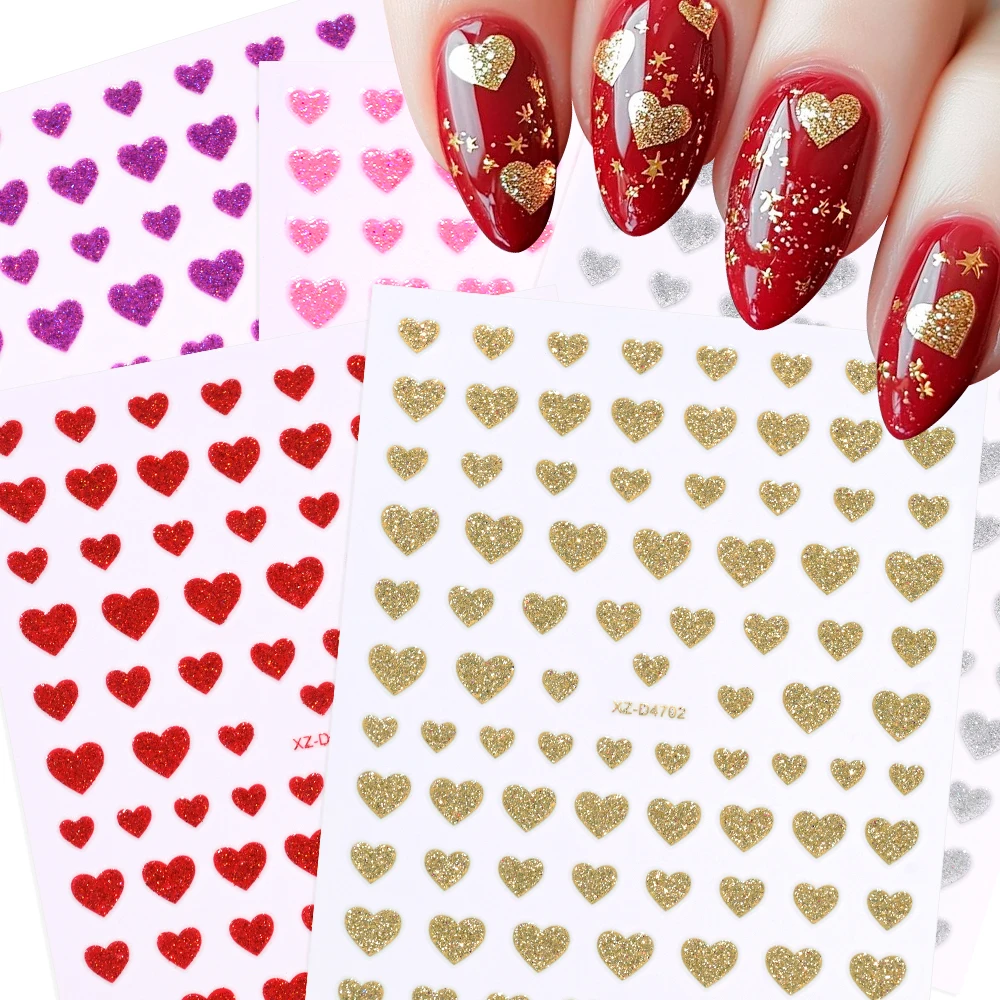 1pc 3D Valentijnsdag nagelstickers glitterpoeder liefde hart ontwerpen nagelstickers zelfklevende nagelbenodigdheden voor vrouwen en meisjes