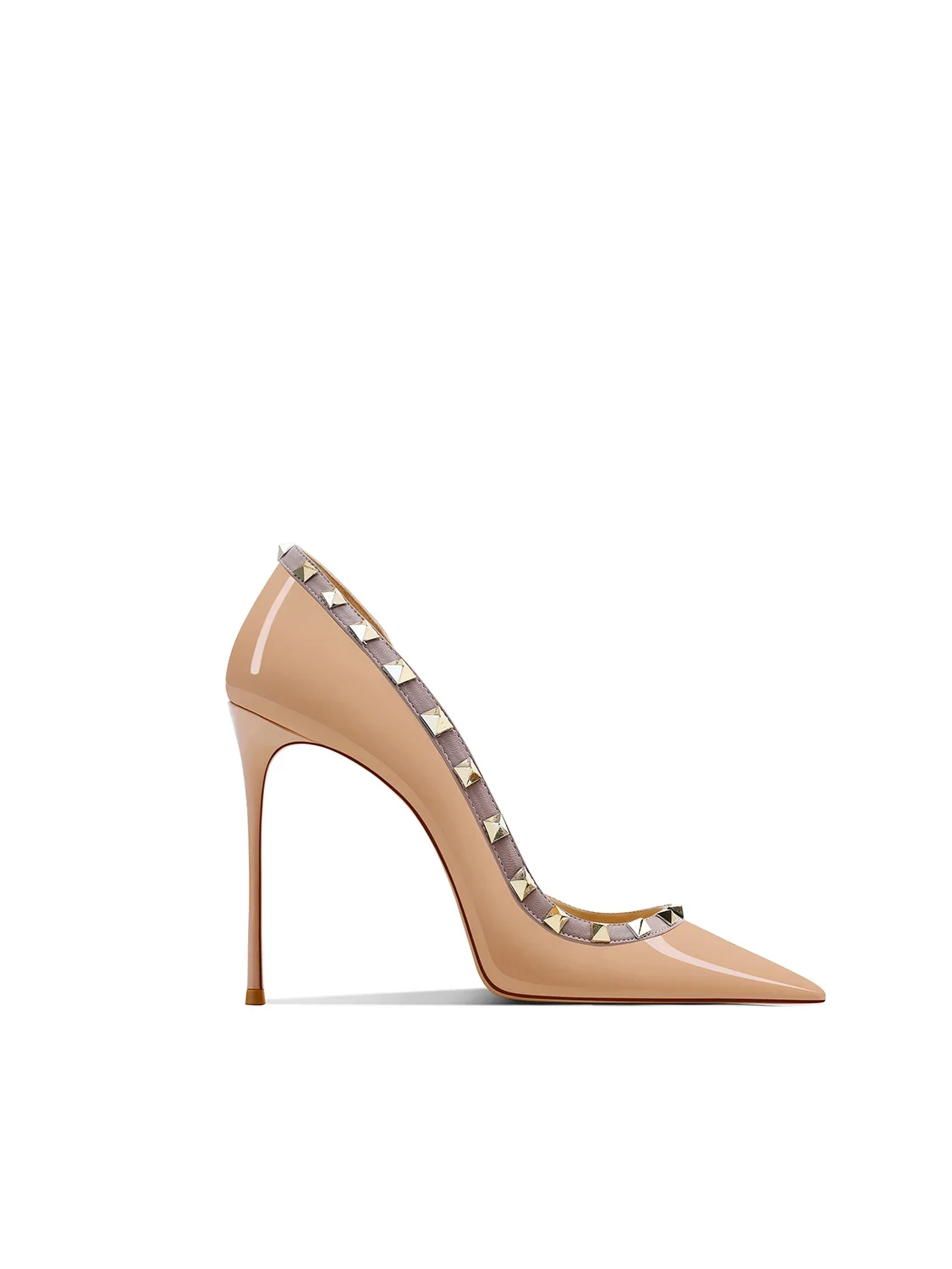 2025 Spring Burgundy Rivet Pointed Stiletto High Heels Children Super Shallow Mouth