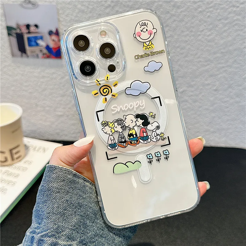 Snoopy Peanuts Charlie Brown Phone Case For iPhone 11 12 13 14 15 16 Pro Max Plus Magnetic Wireless Charging For Magsafe Cover