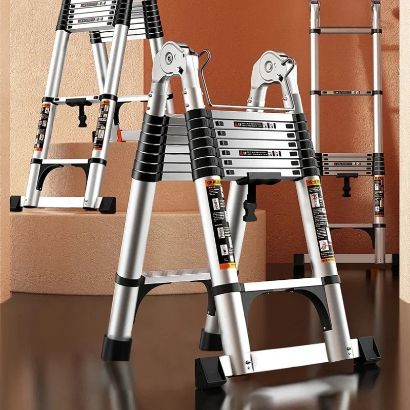 Modern Stainless steel telescopic ladder thickened straight ladder folding herringbone ladder portable household ladder
