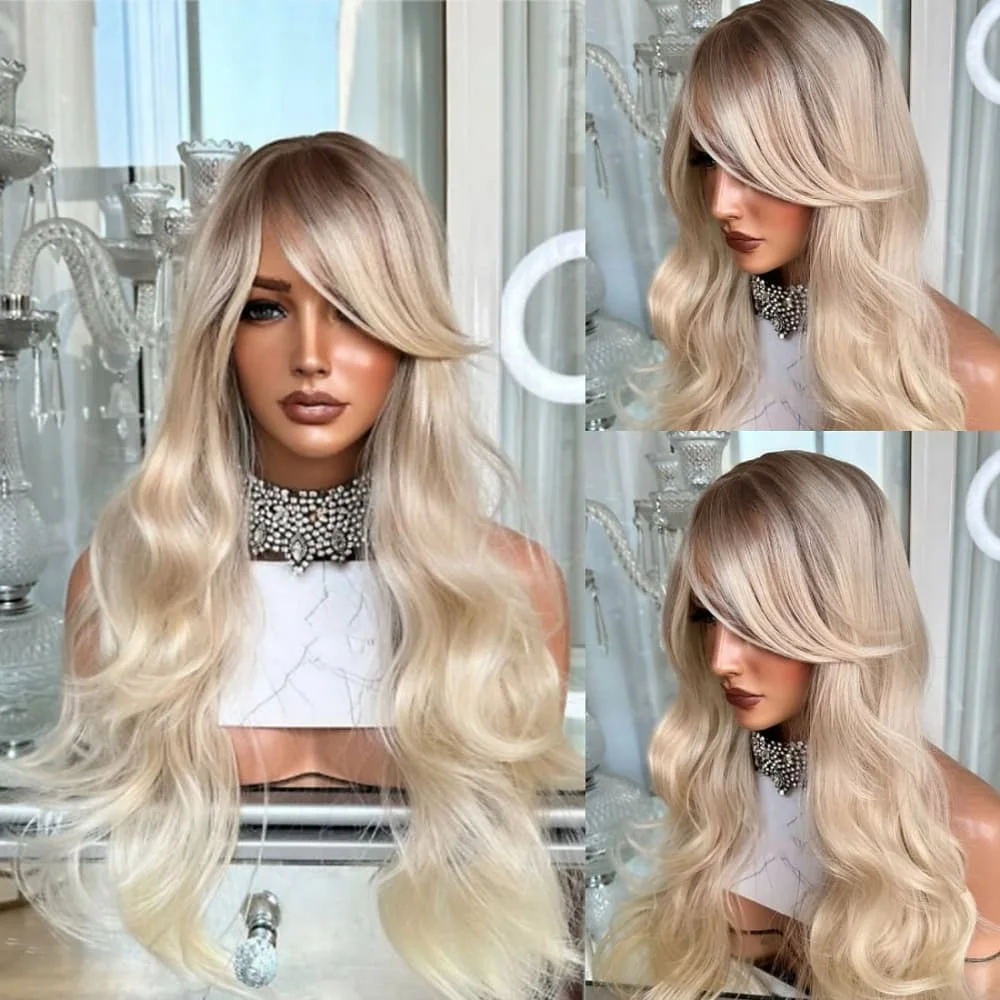 

Парик из натуральных волос с эффектом омбре: коричневые корни, светло-русый, волнистый, с кружевной передней частью, для женщин, плотность 200%, парик 13x4 HD Lace Front из натуральных волос