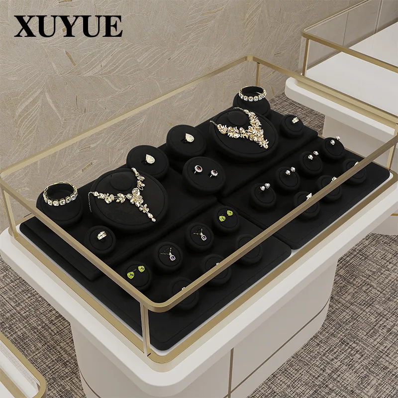 

Подставка для ювелирных изделий, черная, из микрофибры, для демонстрации ожерелий, колец, серег, витрина для ювелирных изделий