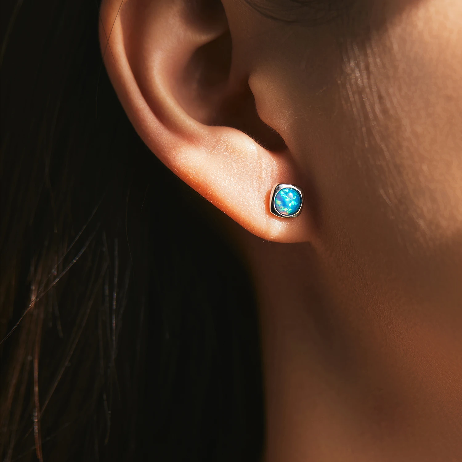 MODIAN 925 Sterling Silver Fashion Charm Square Opal Tiny Stud Earrings For Women Simple Fine Jewelry Accessories