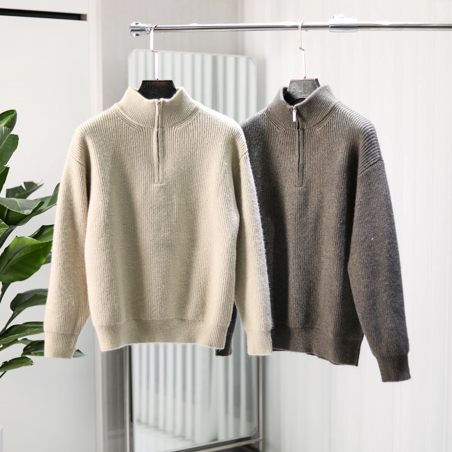 

Мягкий, приятный к телу мужской вязаный свитер с длинным рукавом, воротником на молнии, в повседневном стиле, утолщенный, теплый, зимний, модный