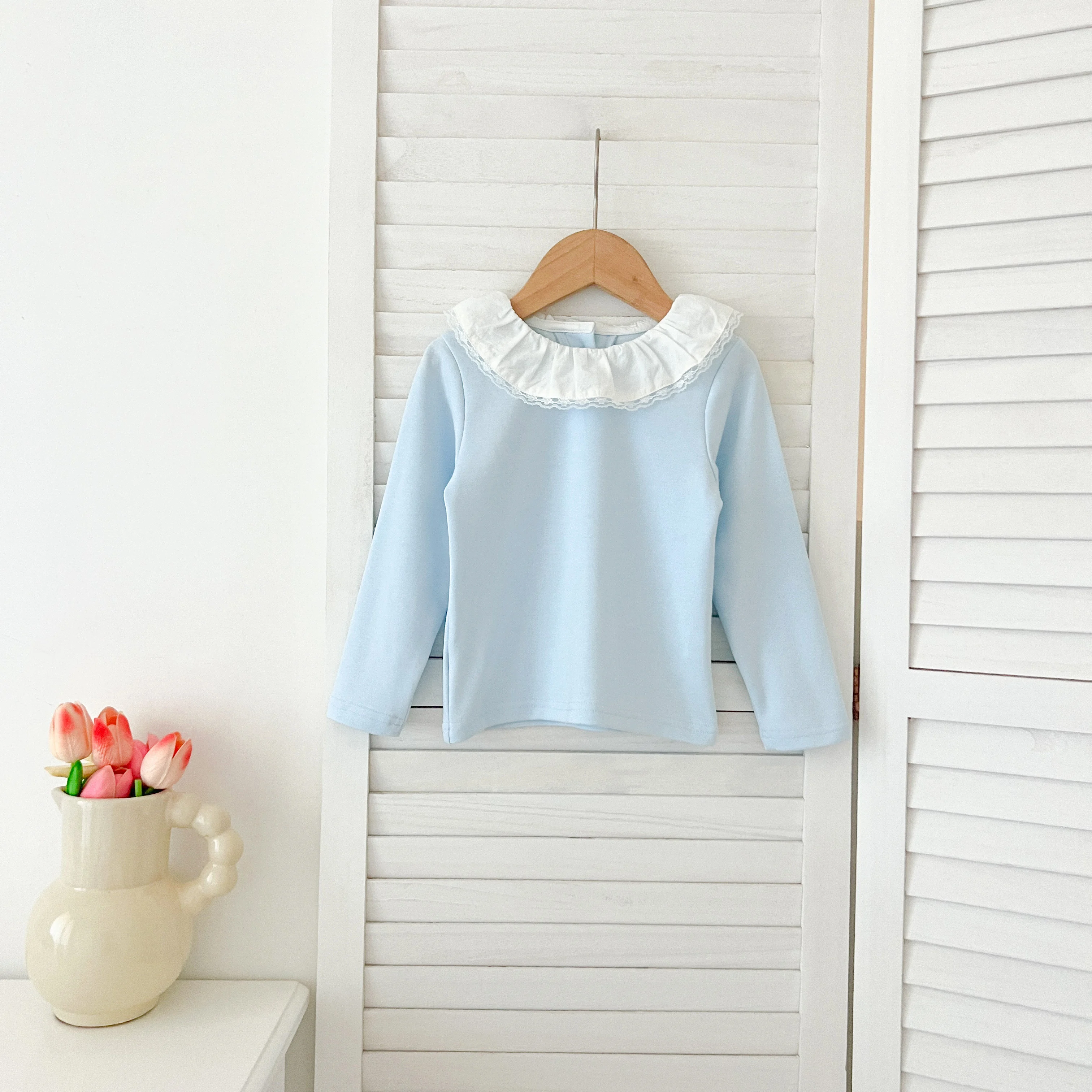 1-6Yrs Baby Kleidung Frühling Infant Mädchen Langarm T-shirts Spitze Lotus Kragen Prinzessin Kinder Bodenbildung Shirt Kleinkind Baumwolle Tops – Detail 20