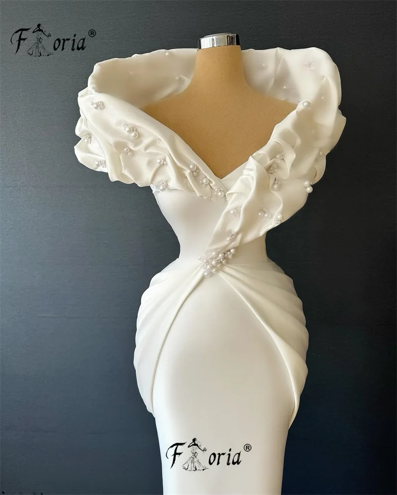 Vestido de noche elegante con cuentas blancas y perlas, sirena con hombros descubiertos, largo hasta el suelo, vestidos de ocasión formales, bata de graduación personalizada