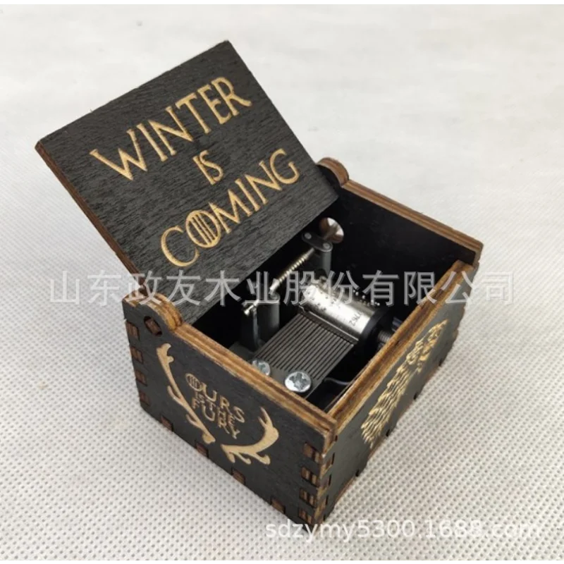 Wooden Music Box Vintage Engraving Hand Crank Music Box UV Color Printing Halloween Merry Christmas Music Box Birthday Gift