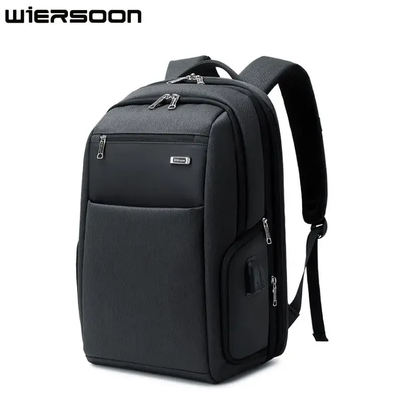 WIERSOON Black Backpack 40L Expandable  Men for 15.6 Inch Laptop mochilas Male Large Capacity Mal