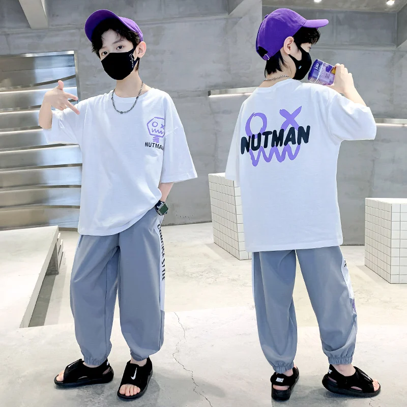 Hot Sale Summer Boys Clothes Set Kids Sport Short Sleeve T-shirt + Pants 2 Pieces Suit Teenage Child Outfits For 5 6 8 10 12 14Y