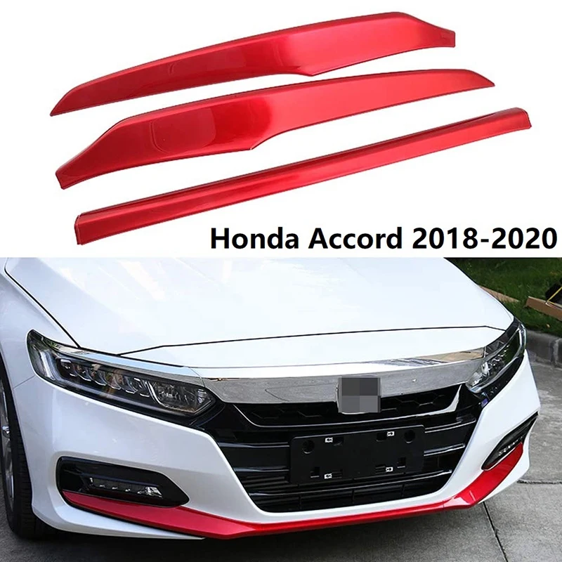 3PCS ABS Front Grille Cover Moulding Trim Front Bumper Lip for Honda Accord 2018 2019 2020 (RED)