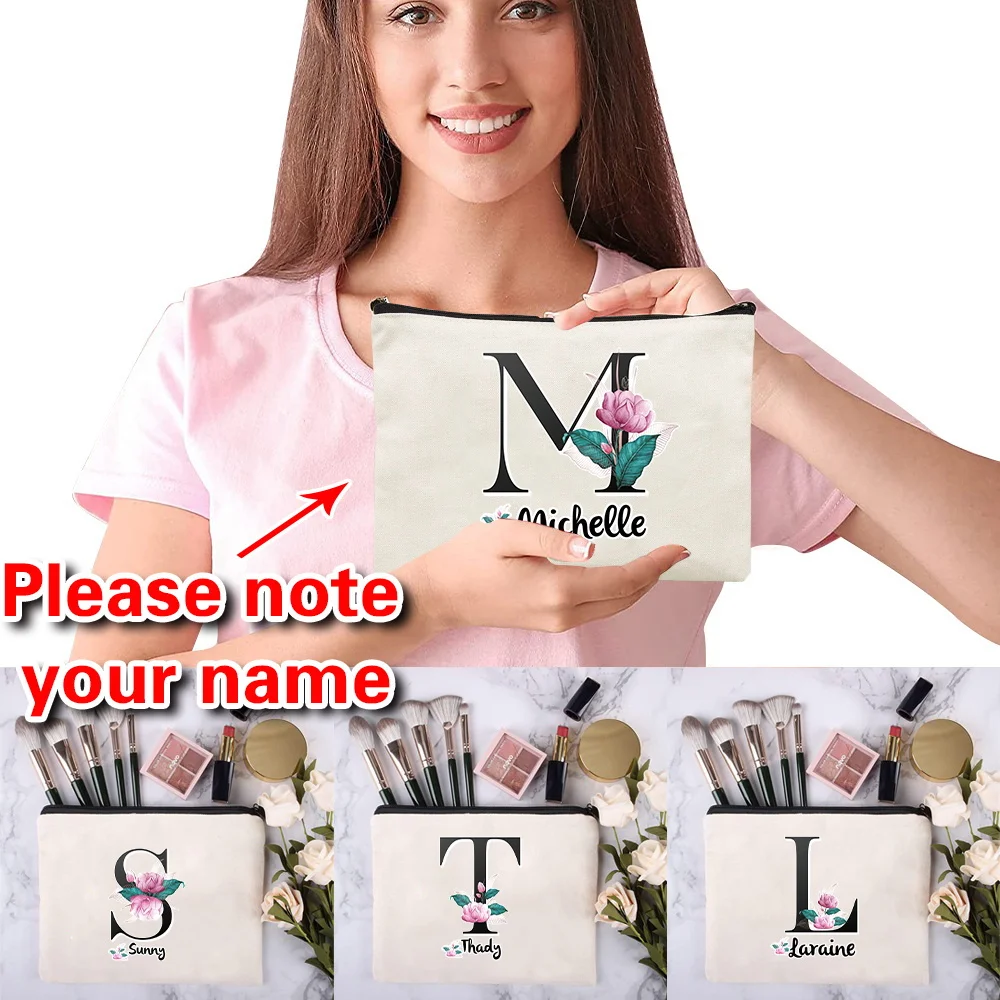 

Customized Name Makeup Bag Women's Handbag Pencil Box Canvas Makeup Bag Fashion 26 Initial Letter Toiletry Storage Bag