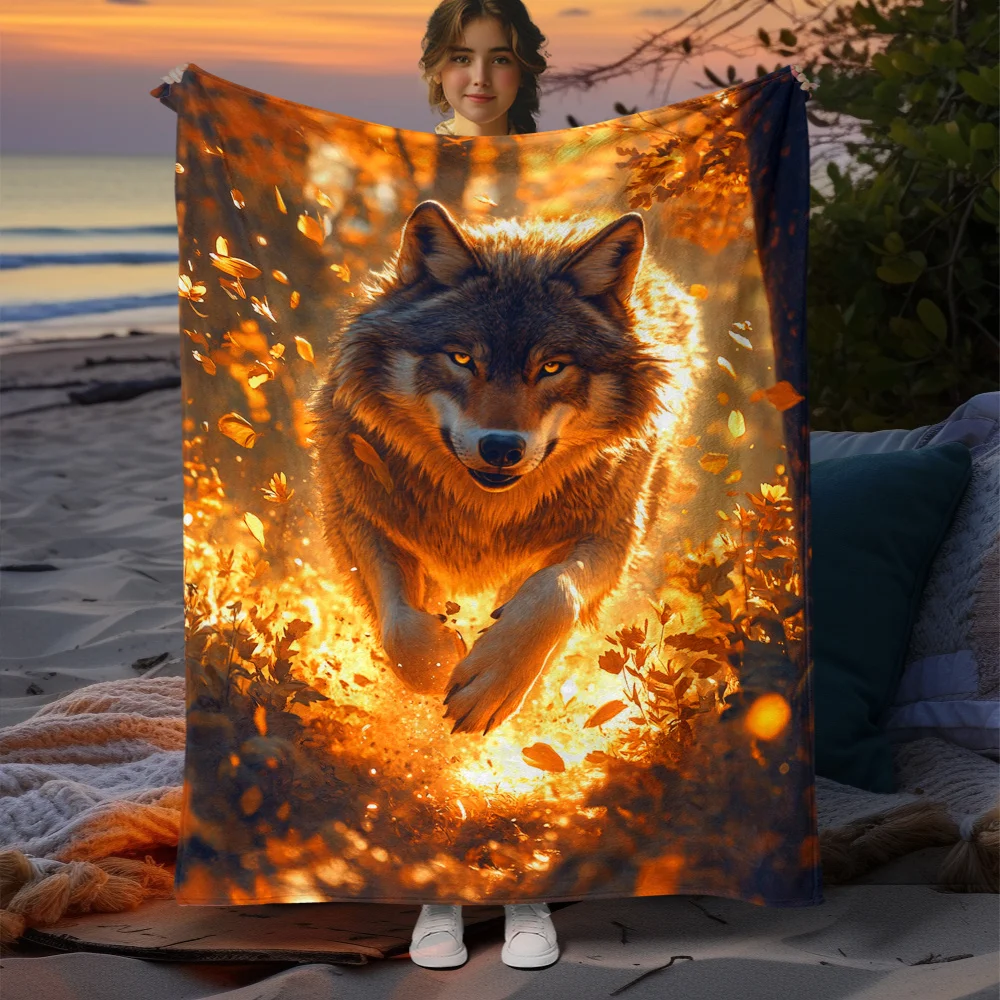 Quick Arrival Running Wolf Print Flannel Blanket, Ultra Soft and Comfortable, Ideal for Sofa, Bed, Travel, and Camping